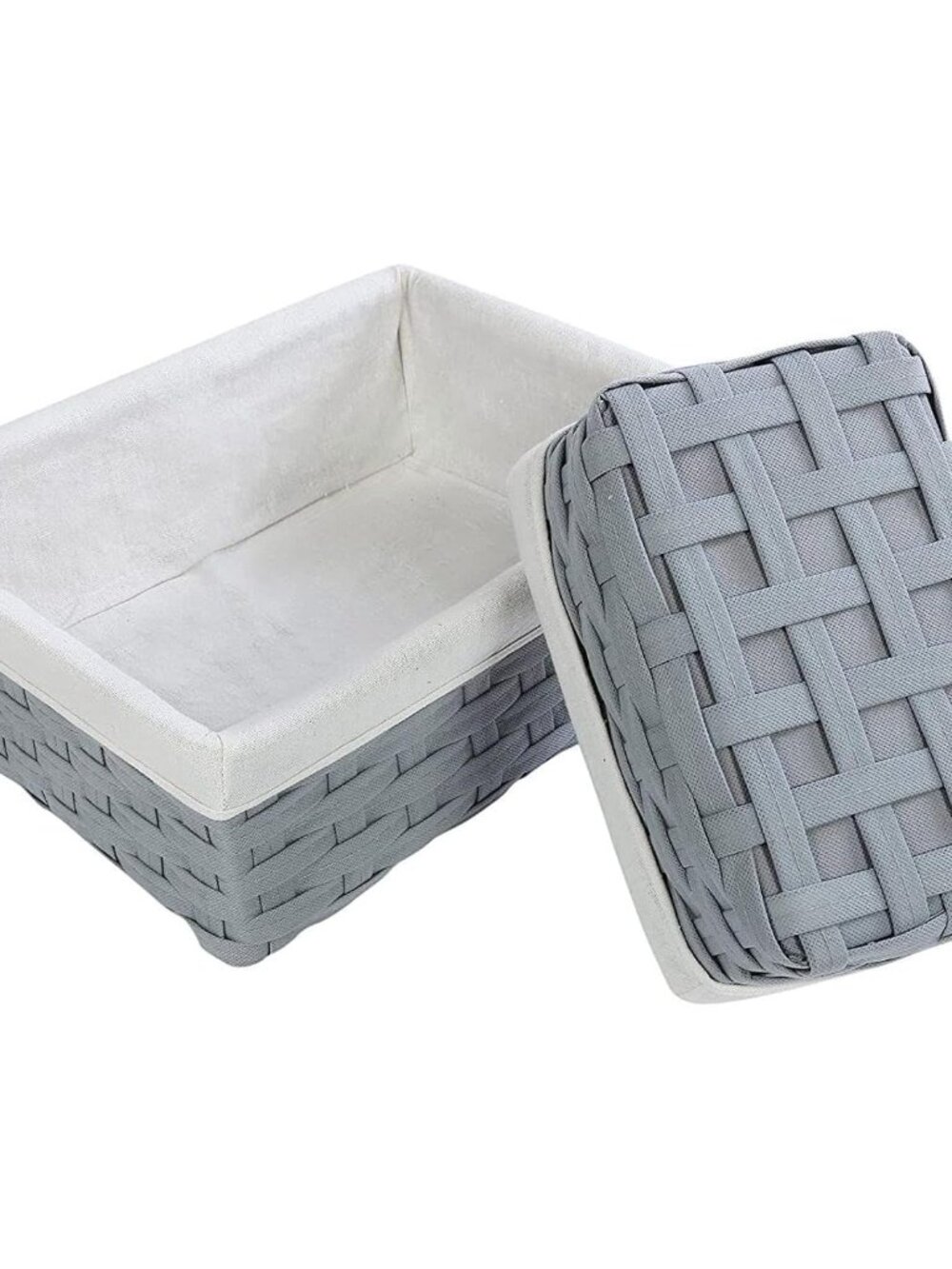 Wicker Nesting Baskets with Cloth Lining - 5-Pack Gray Rectangular Set - Stackab - Picture 6 of 10